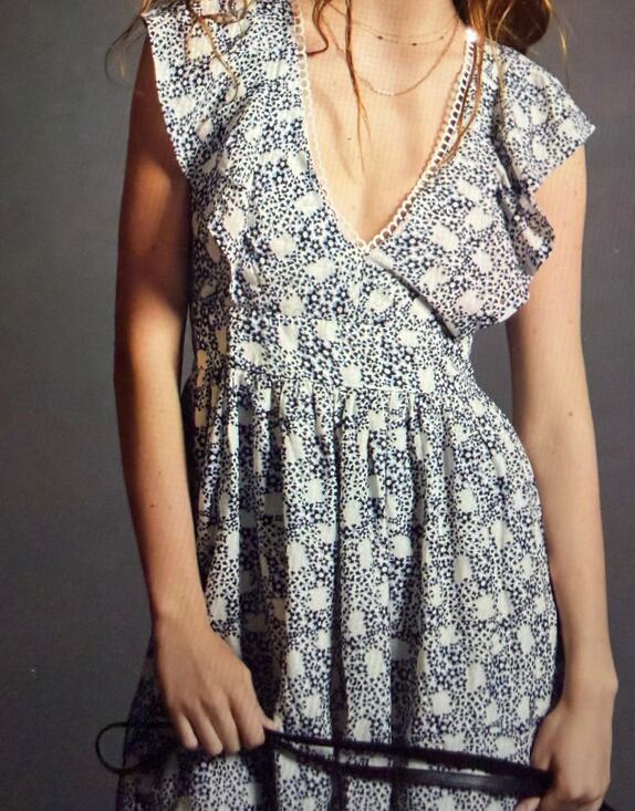 Anthropologie Dresses & Skirts - Anthropologie V-Neck Plunge Tunic Mini Dress Blue Motif Ruffle Boho XL
